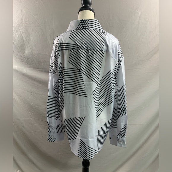 White/Black Striped Print Drop Shoulder Shirt * - Picture 9 of 9